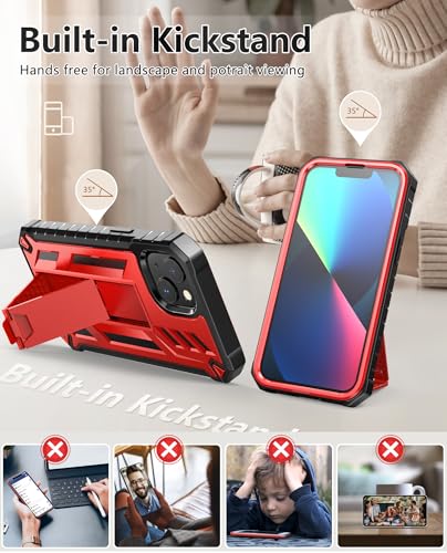 SOiOS for iPhone 13/14/15 Phone Case with Built-in Screen Protector Red | with Kickstand, 20FT Military-Grade Drop Shockproof Protection, Durable Matte Textured, Rugged Heavy Duty iPhone 16e Cover - color: Red