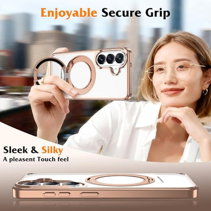 Compatible with Clear Samsung Galaxy S26 Case with 360° Invisible Magnetic Ring Stand [Compatible with Mag-Safe] Shockproof Plating Phone Case for S26 6.3",Desert Gold - color: Desert Gold, size: Samsung Galaxy S26