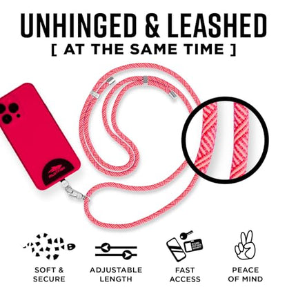 Pilotfish Team Phone Lanyard Strap – Universal Neck & Crossbody Cell Phone Holder, Anti‑Drop, Adjustable for iPhone & Android - color: Silver Buckle/Pink Dark Pink Cross