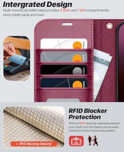 OCASE for iPhone 16 Plus Case Detachable Wallet Case with Card Holder, 2 in 1 Pu Leather Flip Folio with RFID Blocking Stand Wrist Strap Shockproof Phone Cover 6.7 Inch 2024, Burgundy - color: Burgundy, size: iPhone 16 Plus