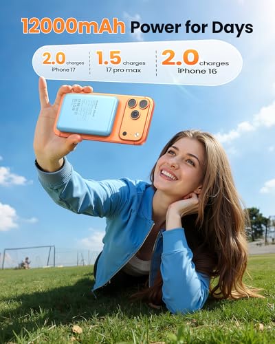 for Magsafe Battery Pack 12000mAh Magnetic Power Bank Portable Charger USB C 20W Fast Charging Wireless Charger Travel Essential for iPhone 17/6/15/14/13/12 Series Sierra Blue - color: Sierra Blue