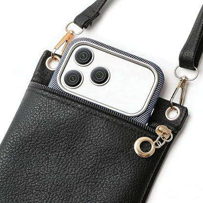 Cell Phone Purse, Black PU Leather Phone Bag for Women and Girls, Crossbody Phones Wallet With Shoulder Strap for Shopping, 7.5 x 5 Inches