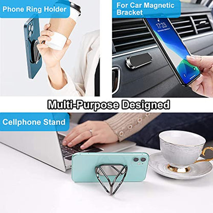 Phone Ring Holder Finger Kickstand, Foldable 360° Rotation Cellphone Grip for Desk, Office Desktop, Cell Phone Stand Compatible with iPhone iPad Smartphones Tablets (with Magnetic Car Mount) - color: Dark Grey