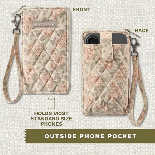 Bella Taylor Cell Phone Wristlet, Quilted Phone Wallet for Women | Lightweight, RFID blocking, phone pocket, built-in wallet, card organizer, coin pocket, secure zipper, quality construction - color: Cameo Rose