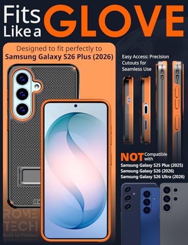 Designed for Samsung Galaxy S26 Plus Case with Belt Clip Holster | Rugged Cover with Strong Magnet & Kickstand Heavy Duty Combo - Black & Orange - color: Black & Orange