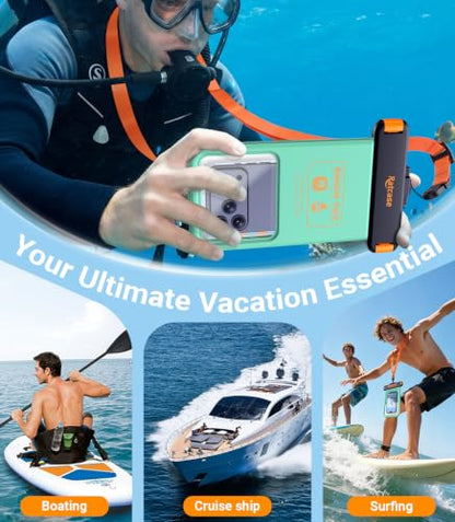 IP68 Bluetooth Shutter Waterproof Phone Pouch Case,Floating,Green | Hands-Free Photo & Video Underwater Control.Large Waterproof Phone Case Universal Fit for 8.5" Phone(iPhone Samsung Google) - color: Green