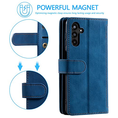 EYZUTAK Wallet Phone Case for Samsung Galaxy A15 4G/5G, Retro Matte 9 Card Holder Slots Zipper Pocket Handbag Case PU Leather Magnetic Closure Kickstand with Wrist Strap Flip Folio Purse Case - Blue - color: Blue, size: Samsung Galaxy A15 4G/5G