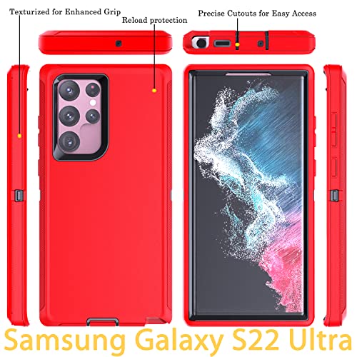 YmhxcY for Galaxy S22 Ultra Case with Self Healing Flexible TPU Film[2 Pack] and Lens Protective Film[2 Pack], Heavy Protection Cover for Galaxy S22 Ultra （6.8“）-Red and Black - color: Red and black