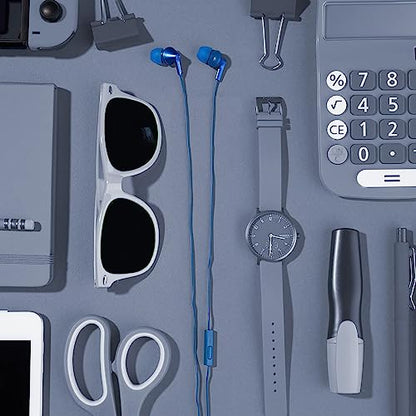 Panasonic ErgoFit Wired Earbuds with Microphone, 3.5mm Jack Headphones with Mic and Call Controller, Ergonomic Custom-Fit Earpieces (S/M/L), for Phones and Laptops - RP-TCM125-AA (Metallic Blue)