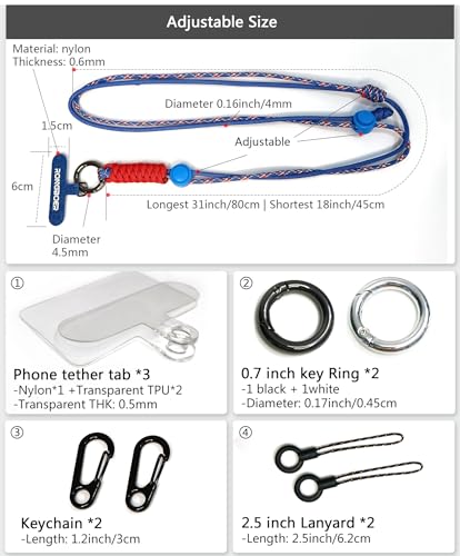 Phone Lanyard Crossbody, Anti Theft Phone Strap Adjustable Neck - color: Sky Blue