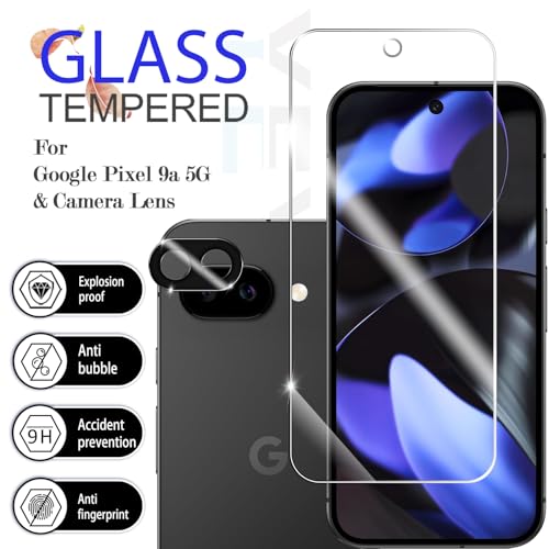 Screen Protector for Google Pixel 9A, [2+2 Pack] Tempered Glass for Pixel 9A & Camera Lens Protectors[Ultrasonic Fingerprint Unlock] [Case Friendly] [Bubble-Free] 6.3 Inches - size: Google Pixel 9a