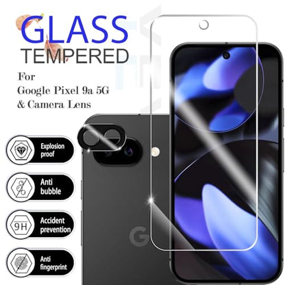 Screen Protector for Google Pixel 9A, [2+2 Pack] Tempered Glass for Pixel 9A & Camera Lens Protectors[Ultrasonic Fingerprint Unlock] [Case Friendly] [Bubble-Free] 6.3 Inches - size: Google Pixel 9a