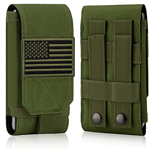 Tactical Molle Phone Cover Case, Heavy Duty Loop Belt Holster Pouch with Flag Patch for iPhone 17 Pro Max/Air/17 Pro/17/16 Pro Max/15 Pro Max/14 Pro Max/13 Pro Max, for Galaxy S26 Ultra - color: Green