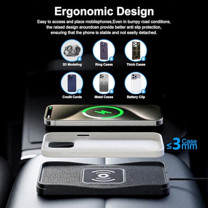 15W Non-Slip Car Wireless Charger Pad USB - size: 7" L x 3.7" W - No Adapter - USB