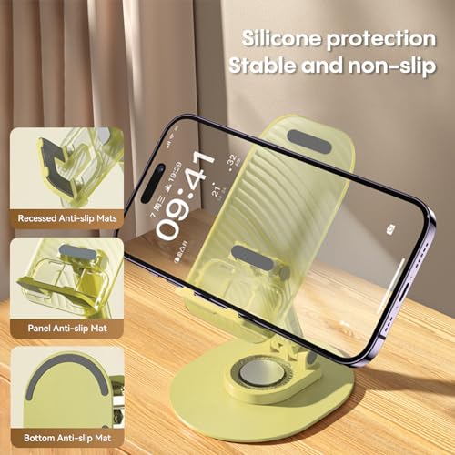 Foldable Desktop Phone Holder, Phone Holder on Desk Compatible with iPhone15, 14, 13 Pro Max Mini, Suitable for 3.5-12.9 inch Phones and Tablet Computer. (Yellow) - color: Yellow