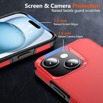 Shockproof for iPhone 15 Case,[15 FT Military Grade Drop Protection],with 2X [Tempered Glass Screen Protector ] with Air Bumpers Full-Body Protective Phone Case,Red Black - color: Red Black