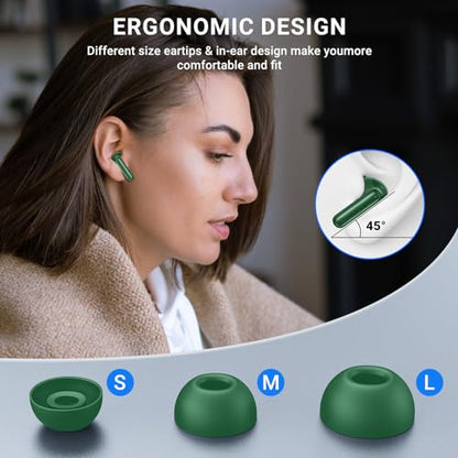 Wireless Earbuds,2024 Wireless Headphones HiFi Stereo Earphones with 4 ENC Noise Canceling Mic, 42Hs Playtime In Ear Earbud,Bluetooth 5.3 Sport Earphones with LED Power Display for Android iOS Green - color: Green