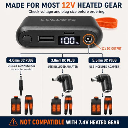 ColdBye 𝟐𝟎𝟎𝟎𝟎𝐦𝐀𝐡 Upgraded Rechargeable Power Bank with Built-in USB-C Cable for Heated Vests, Jackets, LED Strip, Breast Pump, Heated Camping Chair