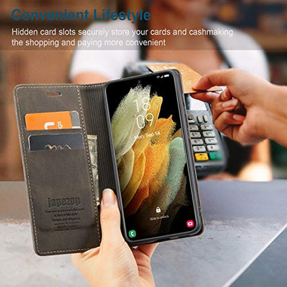 Samsung Galaxy S21 FE 5G Wallet Case with Card Holder RFID Blocking Kickstand Magnetic,Leather Flip Case Wallet for Samsung Galaxy S21 FE 5G 6.4 Inch (Coffee) - color: Coffee, size: S21 FE 6.4"