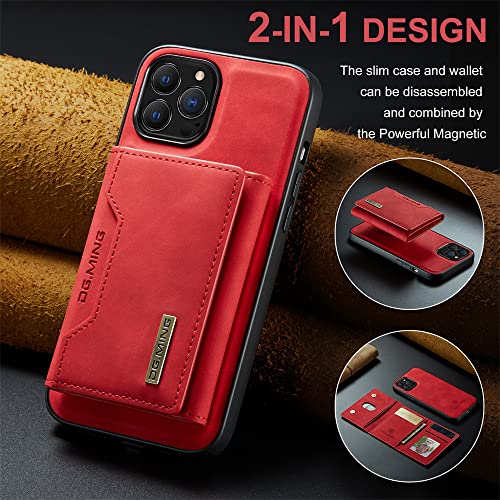 Leather Wallet Phone Cases Compatible with iPhone 14 Pro Max Case with Card Holder Men 6.7'' 2 in 1 Detachable Back Cover (Red, IP 14 Pro Max) - color: Red, size: IP 14 Pro Max