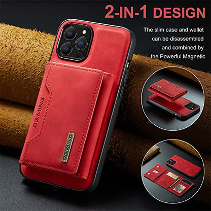 Leather Wallet Phone Cases Compatible with iPhone 14 Pro Max Case with Card Holder Men 6.7'' 2 in 1 Detachable Back Cover (Red, IP 14 Pro Max) - color: Red, size: IP 14 Pro Max