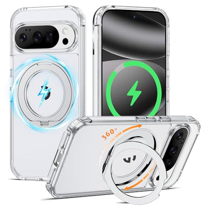 Compatible with Clear Google Pixel 10 Pro XL Case & Google Pixel 9 Pro XL Case 6.8'' with 360° Magnetic Ring Stand [Plating Phone Cases],Clear - color: Clear, size: Pixel 9 Pro XL & Pixel 10 Pro XL