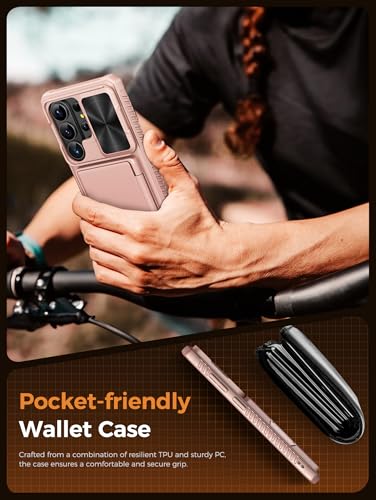 Vihibii for Samsung Galaxy S26 Ultra Case, 2X Screen Protector, Rose Gold | Card Holder (4 Cards), 9H Hardness, RFID Blocking, Slide Lens Cover, Military-Grade Drop Protection Wallet Case, Rose Gold - color: Rose Gold-SP