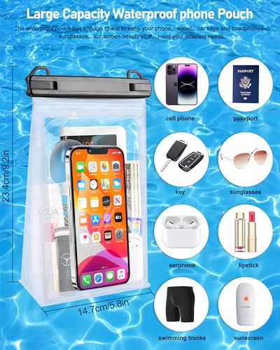 Large Waterproof Phone Pouch, Floating Dry Bag for iPhone 14 13 12 Pro Max Galaxy S22 S21 Large Capacity Waterproof Bag Sunscreen Glasses Storage Universal Dry Pouch for Swimming Rafting Boating - color: White, Extra Large Opening 5.9''