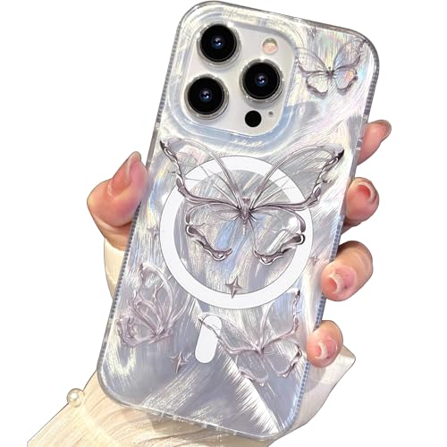 I-MGAE-IN-AR Compact Case for iPhone 12 Pro Max Shiny Silver Butterfly Design,[Compatible with Magsafe] Cute Soft Slim Shockproof Protective Phone Cases Women Girls Aesthetic Glitter - color: [Strong Magnet] Silver Butterfly, size: iPhone 12 Pro Max
