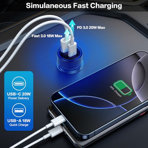 Car Chargers, Dual Ports USB C & USB-A Cigarette Lighter Adapter Multipack - color: 3-Pack