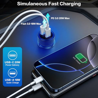Car Chargers, Dual Ports USB C & USB-A Cigarette Lighter Adapter 5 Pack - color: 5-Pack