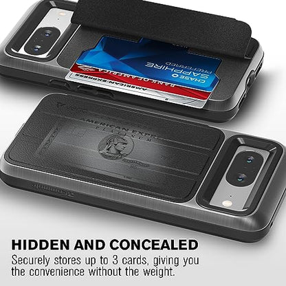 VENA vCommute for Google Pixel 8 Wallet Case, Black | Military-Grade Drop Protection, Premium Leather Magnetic Flap Cover, Hidden Card Holder, RFID Blocking, Multi-Angle Kickstand - size: Google Pixel 8, style: Pixel 8