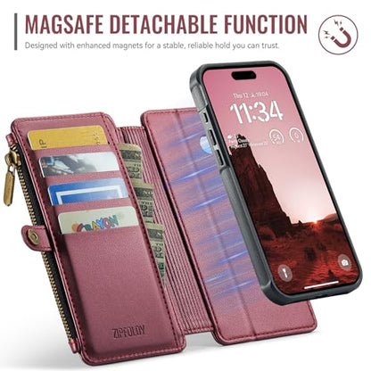 for iPhone 17 - Phone Case Wallet Magnetic Detachable, Burgundy - color: Burgundy, size: iPhone 17