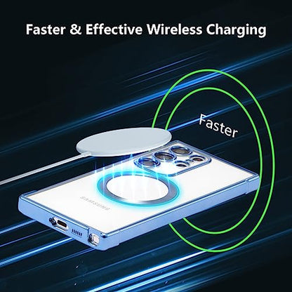 RALEAVO Magnetic Case for Samsung Galaxy S24 Ultra Clear Case Cover [Compatible with Magsafe & Military Grade Drop Protection] Transparent Shockproof Slim Plated Phone Cover - Blue - color: Blue, size: S24 Ultra