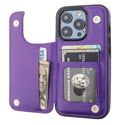ONETOP for iPhone 15 Pro Wallet Case with Credit Card Holder,Purple | Kickstand,ID/Cash Holder,Case Wallet with Card Slots,Double Magnetic Clasp,Durable PU Leather Shockproof Cover for Women Men - color: Purple