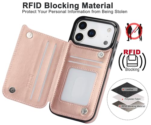 for iPhone 17 Pro Max Wallet Case with Screen Protector, Slim PU Leather Protective Case with Card Holder[RFID Blocking] Kickstand Cover 6.9“-Rose Gold - color: Rose Gold