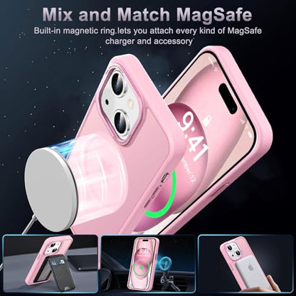 Newfuture Magnetic for iPhone 15 Case Matte Shockproof, Chalk Pink | Military Drop Protection, Slim Matte Anti-Fingerprint, Compatible with Magsafe, Camera Guard, Translucent Protective Cover - color: Chalk Pink, size: iPhone 15 6.1 inch