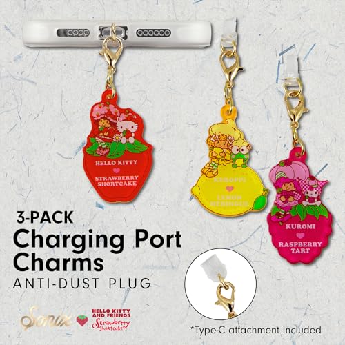 Sonix x Sanrio x Strawberry Shortcake Dust Plugs - USB C + Lightning Compatible - Character Charging Port Charms (3 Pack) - Strawberry, Lemon, Raspberry - color: Sanrio x Strawberry Shortcake - Strawberry, Lemon, Raspberry