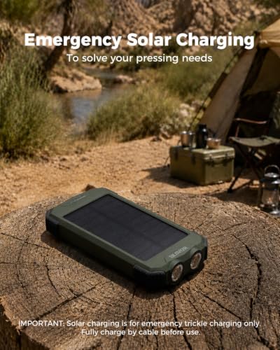 BLAVOR Solar Power Bank 10,000mAh Portable Wireless Charger for Cell Phones - color: Olive Green