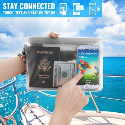 AiRunTech Waterproof Phone Pouch, Cruise Essentials 4-Piece Set, Beach Vacation Kayak Cruise Accessories Must Haves, Waterproof Bag for Travel with Phone Lanyard (2 Phone Cases + 2 Fanny Packs) - color: 2 * phone cases(black) + 2 * fanny packs(clear), siz