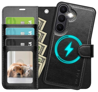 OCASE for Samsung Galaxy S26 Detachable Wallet Case with Card Holder, [2 in 1] PU Leather Flip Folio Case with RFID Blocking Stand Wrist Strap Shockproof Phone Cover 2026, Black | Magnetic [Wireless Charging] [Card Slot] Leather Shockproof Case Mobile Pho