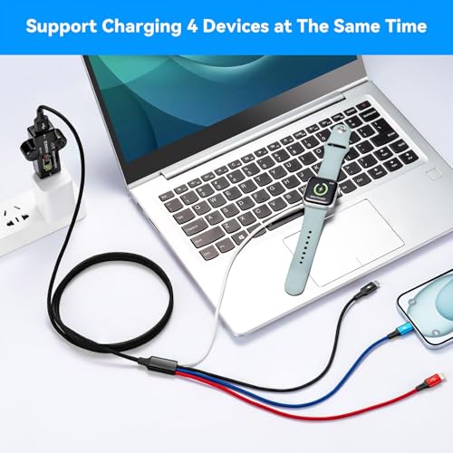 2Pack Multi Charging Cable Braided USB C/Lightning/Micro Port for Apple Watch Charger USBC Magnetic Wireless Charger iWatch Series 11-1/iPhone 17 16 15 14/Galaxy Android/PS-4ft