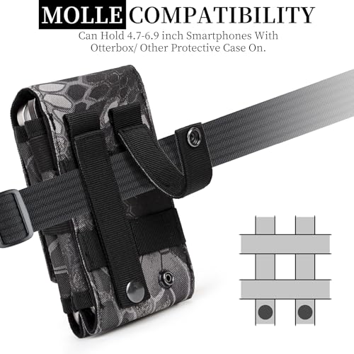 Dual Tactical Phone Pouch Molle Phone Holster Double Capacity Holder Universal Utility EDC Pouch for iPhone 17 Pro Max/17 Pro/16 Pro Max/16 Pro/15 Pro Max/15 - color: Python pattern