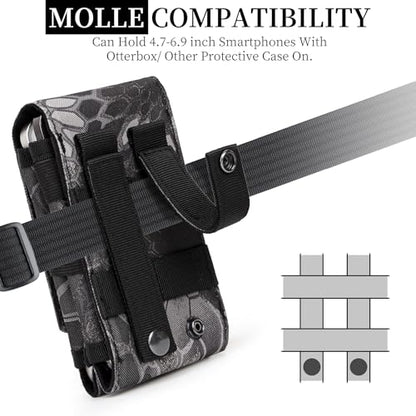 Dual Tactical Phone Pouch Molle Phone Holster Double Capacity Holder Universal Utility EDC Pouch for iPhone 17 Pro Max/17 Pro/16 Pro Max/16 Pro/15 Pro Max/15 - color: Python pattern