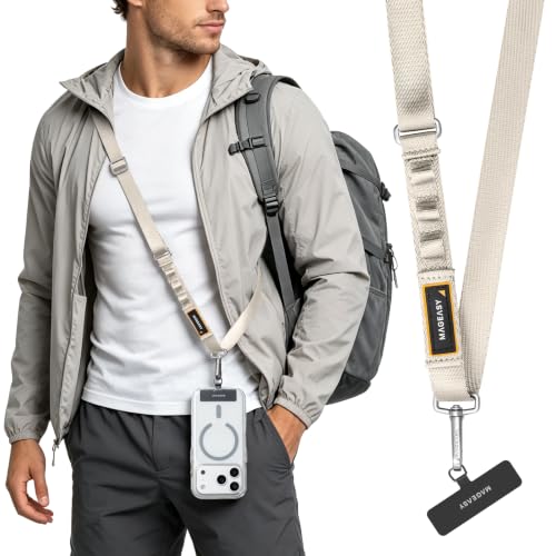 MAGEASY Rover iPhone Lanyard Crossbody with Tether Tab & Attachment Loop, Adjustable Anti Theft Phone Strap for Samsung Google Pixel Phone, 20mm Neck Shoulder Lanyard (Single Clip, Starlight) - color: Starlight, size: Single Clip
