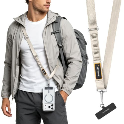 MAGEASY Rover iPhone Lanyard Crossbody with Tether Tab & Attachment Loop, Adjustable Anti Theft Phone Strap for Samsung Google Pixel Phone, 20mm Neck Shoulder Lanyard (Single Clip, Starlight) - color: Starlight, size: Single Clip