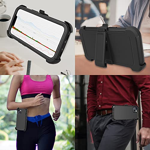 Rugged Phone Case for Apple iPhone 14, with Belt Clip Holster & Kickstand Heavy Duty Shockproof Protective Full Body Case Cover for iPhone 14 6.1 inch Phone(Black) - color: Black