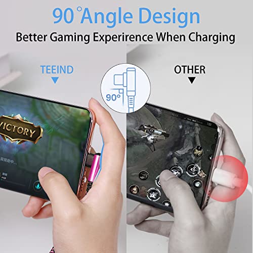 Teeind USB C Angle Cord: [90 Degree/6ft/4Pack] Nylon USB C Cable Compatible with Samsung Galaxy S10/S10e/9/Note 10, Charger Cable-[Blue/Black/Magenta/Purple] - size: 6 feet