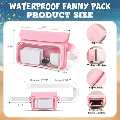 Ipx8 Waterproof Fanny Pack, 1 Pack Floating Waterproof Phone Pouch Touchscreen Dry Bag with Adjustable Waist Strap for Beach, Swimming, Kayaking, Boating, Fits Phones up to 8.5"(Pink) - color: Pink