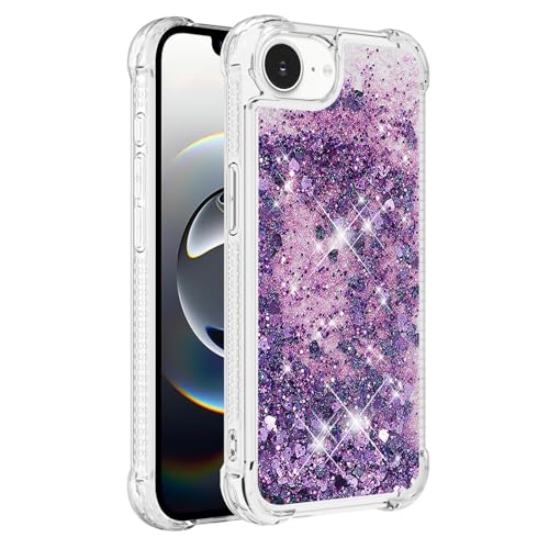 Bling Glitter Case for Apple iPhone 16e.Liquid Purple | Soft TPU Sparkly Flowing Liquid Floating Clear Case for Women Girls Cover for Apple iPhone 16e - color: Purple